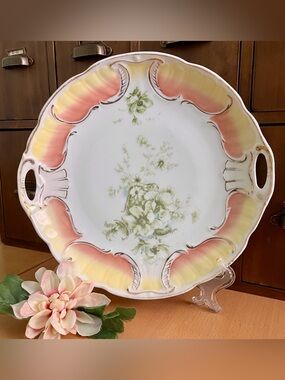 Vintage Handled Serving Plate Gold Trimming European German